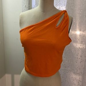 One shoulder crop top.